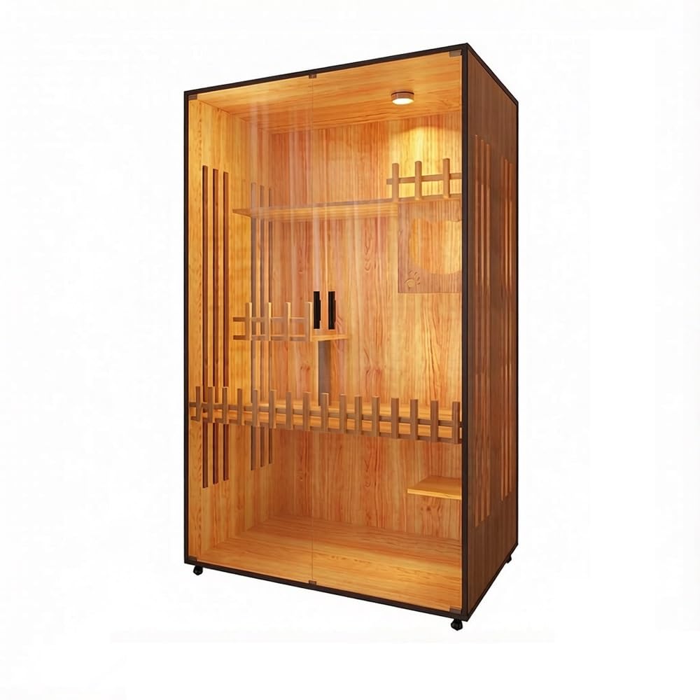 villa per gatti Recinto for gatti grande in legno con luce LED e ruote Per interni(Piccolo)