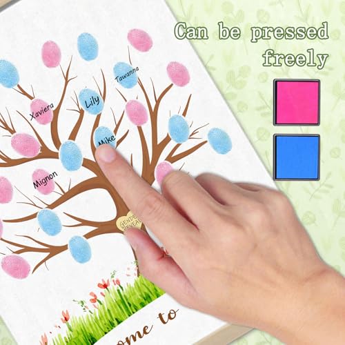 Image of Gender Reveal Decorations Fingerprint Tree Canvas Paintings Decor Gifts Ideas - Baby Party Supplies - Boy and Girl Gender Guess Game - Thumbprint Hanging Paintings