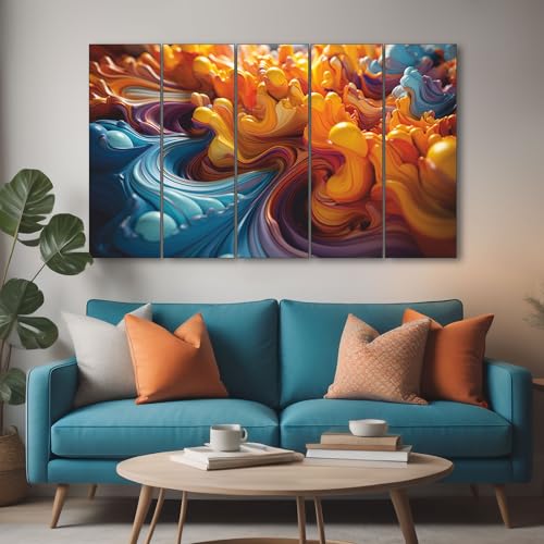 Image of The Castle Decor Abstract Art Multiple Frames Wall Painting for Living Room, Bedroom, and Hotels - Wooden Framed Digital Artwork (Multi Color - Design 5, 27x48 Inch)