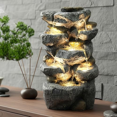 Springbrunnen Victoria mit LED Beleuchtung Zimmerbrunnen IN und Outdoor Gartenbrunnen Wasserspiel Stein Optik Springbrunnen Victoria mit LED Beleuchtung Zimmerbrunnen IN und Outdoor Gartenbrunnen Wasserspiel Stein Optik