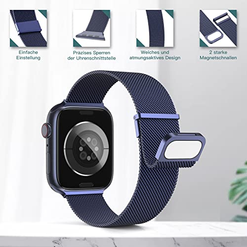 Yoohoo Milanese Loop for Apple Watch Straps 38mm 40mm 41mm 42mm 44mm 45mm 46mm 49mm Women Men,Adjustable Metal Band with Dual Magnetic Clasp for iWatch Series 11 10 9 8 7 6 5 4 3 SE3 Ultra3,Blue - Image 2