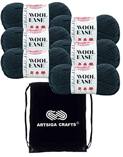 Lion Brand Wool Ease Flint 620-052 (6-Skeins - Same Dye Lot) Worsted Medium #4 Acrylic, Wool Yarn for Crocheting and Knitting with Project Bag