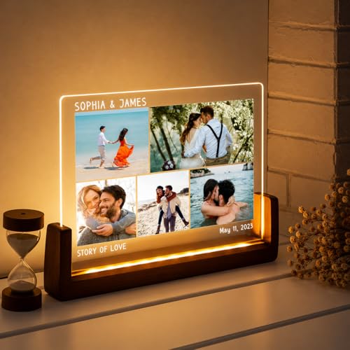 Image of Custom Photo Collage LED Lamp, Personalised Acrylic Night Light, Warm White, Modern Style, Anniversary and Birthday Gift for Couples and Friends (Design 2)