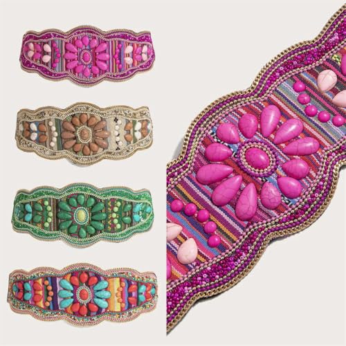 Women Handmade Colorful Beaded Waist Belt Bohemian National Style Elastic Buckle Belt2