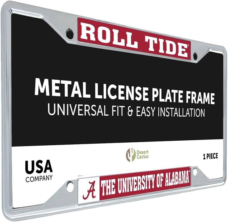 University of Alabama License Plate Frame UA Bama Crimson Tide Holder for Front or Back of Car Officially Licensed Crimson Tide Metal (Mascot)
