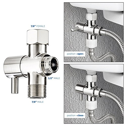 bretoes 3 Way Water -7/8" G1/2" - Metal T-Adapter With Shut-Off Valve Connector Solid Brass Shower Arm Diverter Valve Handshower Universal Showering