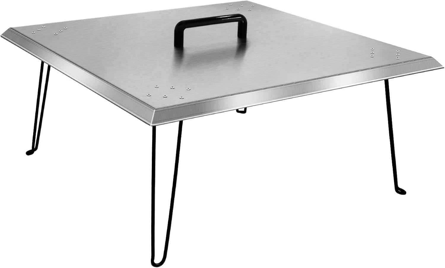 Heat Deflector 24x24x13'', Stainless Steel Fire Pit Cover 1.5mm Thick, Fire Pit Burner Cover to Push Heat Down and Out to Warm Friends and Family, with Carrying Handle and Foldable Legs
