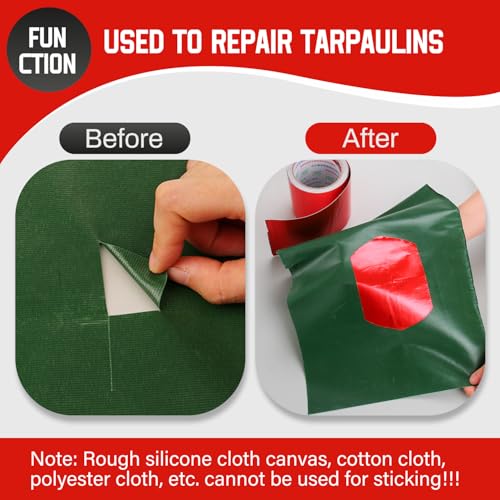Image of PVC Tarpaulin Tape, 8m x 20cm PVC Awning Repair Tape for PVC Coated Parasol, Truck Tarpaulin, Nylon, Tent, Awning Fabric Red