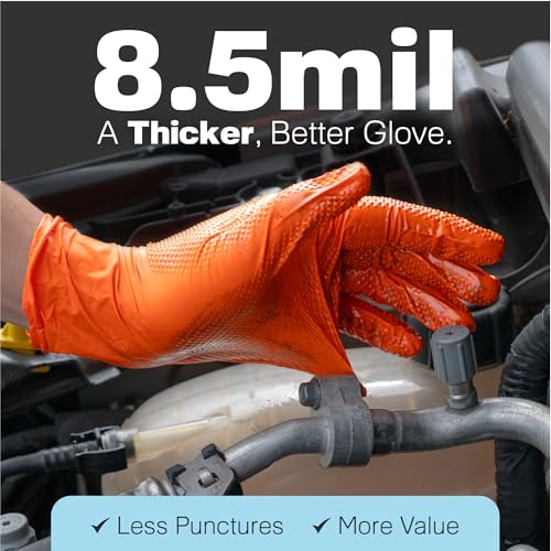 Raxwell Disposable Nitrile Rubber Gloves - Large - Orange - 20 Count - Heavy Duty Work Gloves with Diamond Texture Grip - 8.5 Mil Puncture Resistant - Powder Free & Latex Free