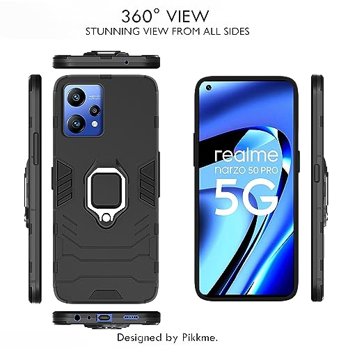 Image of Pikkme Back Cover for Realme Narzo 50 Pro 5G | 360 Protection | Ring Holder | Kickstand | Tough Armor Case (Black)