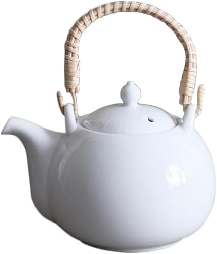 Tetera Dobin de porcelana japonesa – Mino Ware – Mango de bambú – Blanco – 23 oz – Fabricado en Japón