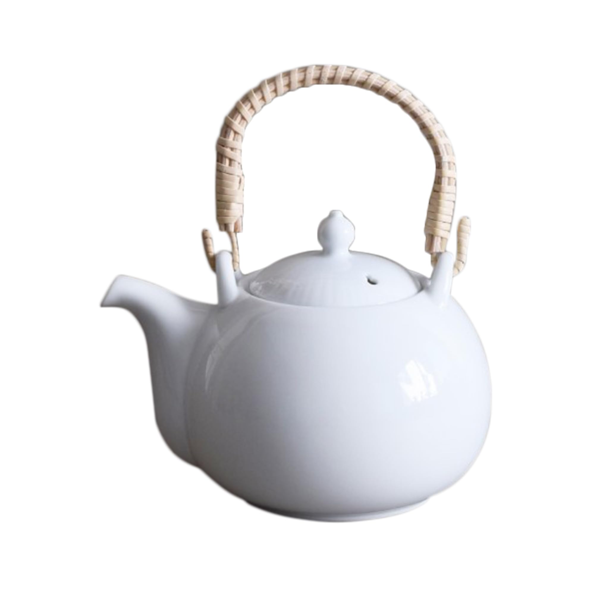 Théière japonaise Dobin en porcelaine véritable de Mino et son élégante anse en bambou naturel