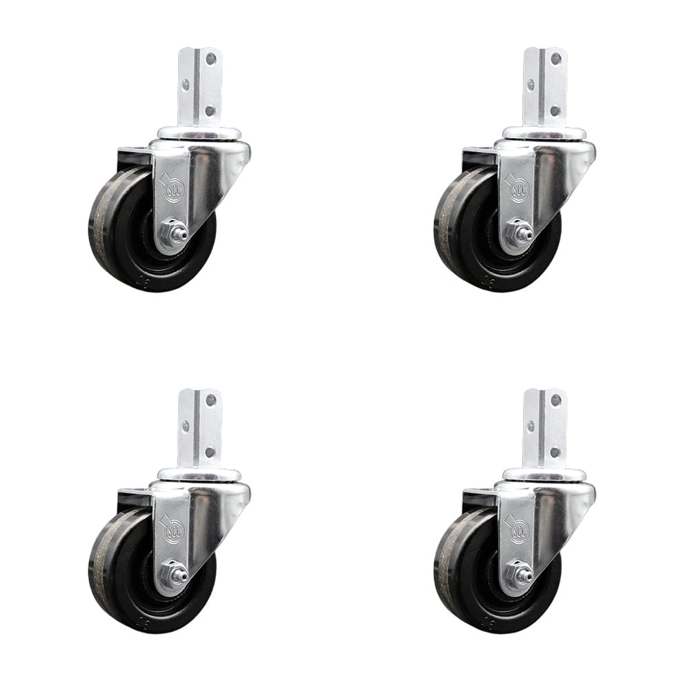 Swivel Square Stem Caster Set 4 w/3” x 1.25” Black Phenolic Wheel - 7/8” x 2” Square Stem with (3) 17/64” Diameter Mounting Holes - Includes 4 Swivel - 1200 lbs. Cpty/Caster - Service Caster Brand