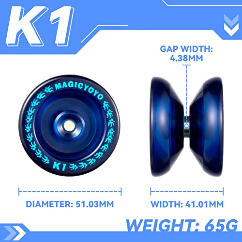 magicyoyo responsive yoyo k1 tug return yo yo hubstacks yo-yo for kids beginners dual purpose yo yo with unresponsive bearing storage bag  12 strings yo-yo glove 2 yo yo hubstacks dark blue