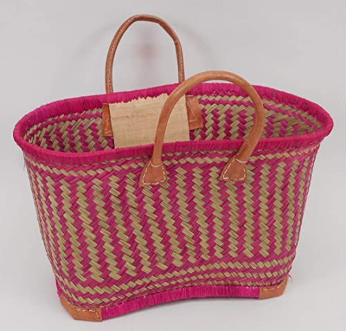 Panier Cabas en Jonc anses et coins cuir renforcés