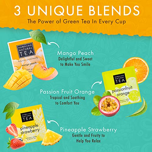 Organic Hawaiian Natural Tea Box Gift Set, Hawaii Islands Collection Black White Green, Variety 24 Pillow Tea Bags #TOP3