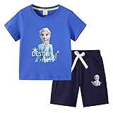 [OUHUAN] アナと雪の女王 エルサ キッズ パジャマ ベビー服 子供服 半袖Ｔシャツ ショートパンツ 上下セット 夏服 ルームウェア スポーツウェア 綿 無地 丸首 ベビーパジャマ トップス カジュアル コスチューム 女の子 男の子 人気 アニメ プリント 薄手 吸汗速乾 日常着 部屋着 浴衣 通園 通学 寝巻き 普段着 誕生日 プレゼント （color19#，100）
