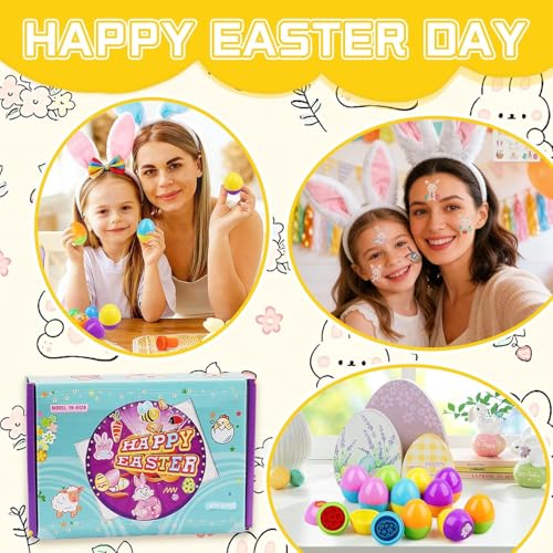 Ostereier Stempel Set für Kinder 12 Stück Eierförmige Osterstempel + 5 Stück Osteraufkleber, Stempel Kinder Ostern Selbstfärbend für Kinder Ostereiersuche Füllung Osternkorb Stuffers Füllstoffe