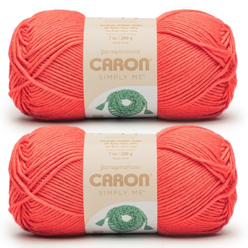 Image of Caron Simply Me, Soft Bulky Yarn for Crocheting, Ruby, 2-Pack | #5 Bulky Yarn, 62% Acrylic, 20% Nylon & 18% Wool, Soft Crochet Yarn for Knitting & Hobby Crafts, 246yds, 200g /7oz per skein