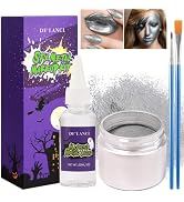 Silver Face Paint Metallic Powder Kit, Washable Body Paint Metal Powder with Mixing Liquid & 2 Br...