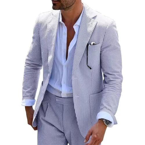 Men Suits 2 Pieces Seersucker Notched Lapel Wedding Party Suit Jacket Pants 2 Button Slim Fit Suits3