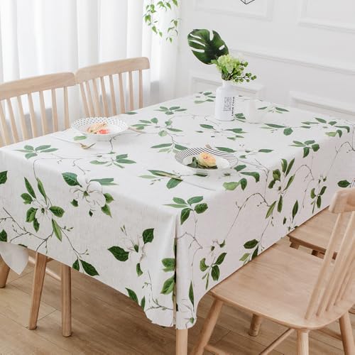 TruDelve Heavy Duty Vinyl Table Cloth for Kitchen Dining Table Wipeable PVC Tablecloth for Rectangle Table (54'' x 84'', Green Leaves)