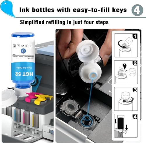 Image of KOSH Refill Ink Bottle Compatible for HP Deskjet 5810,5811,5820,5821,5822, Inktank Wireless 310,315,316,319,410,415,416,419,Smart Tank 115,500,510,515,516,720,750,790 Printers (GT53XL 135MLx 4)