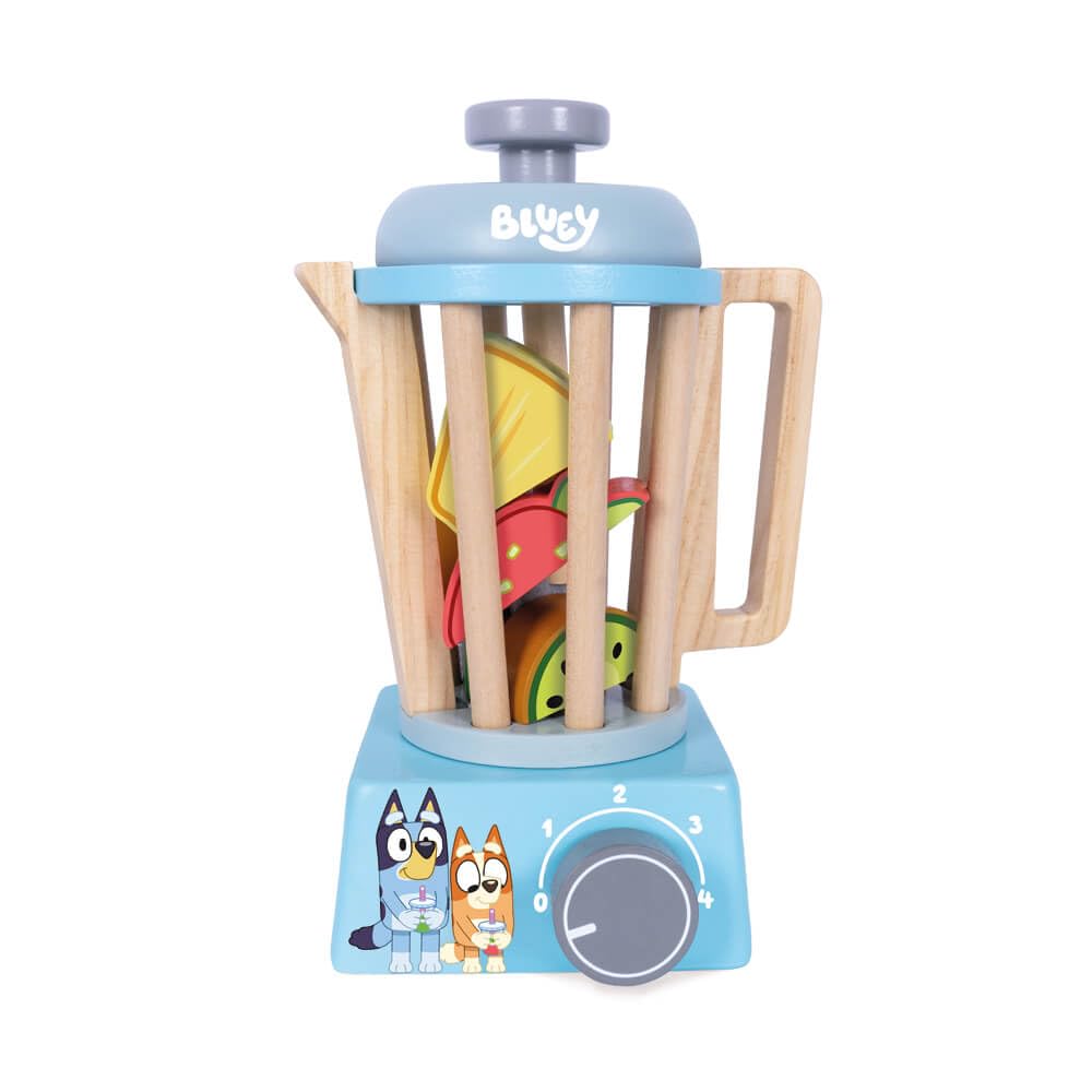 Bluey Drewniany zestaw do smoothie - blender do zabawy w udawanie i akcesoria owocowe - pomysłowa kuchnia zabawka do odgrywania ról dla dzieci w wieku od 3 lat