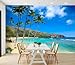 3D Wallpaper Beautiful Hanauma Bay Oahu Hawaii Coconut Palm Trees White Sandy Beach Removable Waterproof Large Wall Mural Wall Background Decorative Decals Modern Decor Print Design(Not Self-Adhesive)