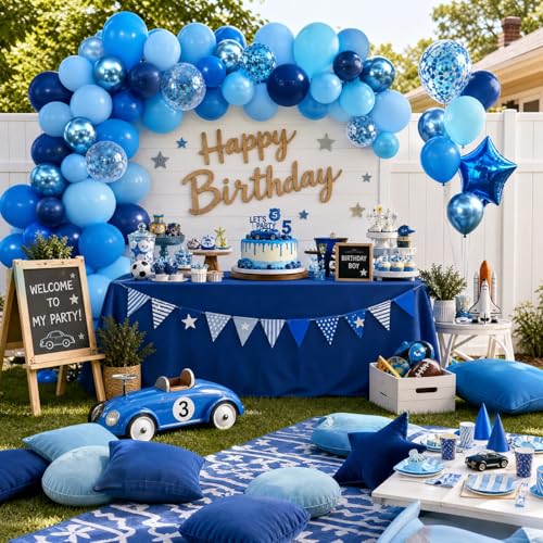 60Pcs Blue Balloons, 12Inch Metallic Navy Royal Pastel Blue Confetti Balloons for Fathers Day Baby Shower Wedding Birthday Party Decorations — view 4