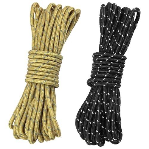 Image of Lunhoo 2 Pack Reflective Guy Rope, 4mm Windproof Tent Line, Adjustable Guide Ropes for Camping Awning Hiking (Black, Khaki)
