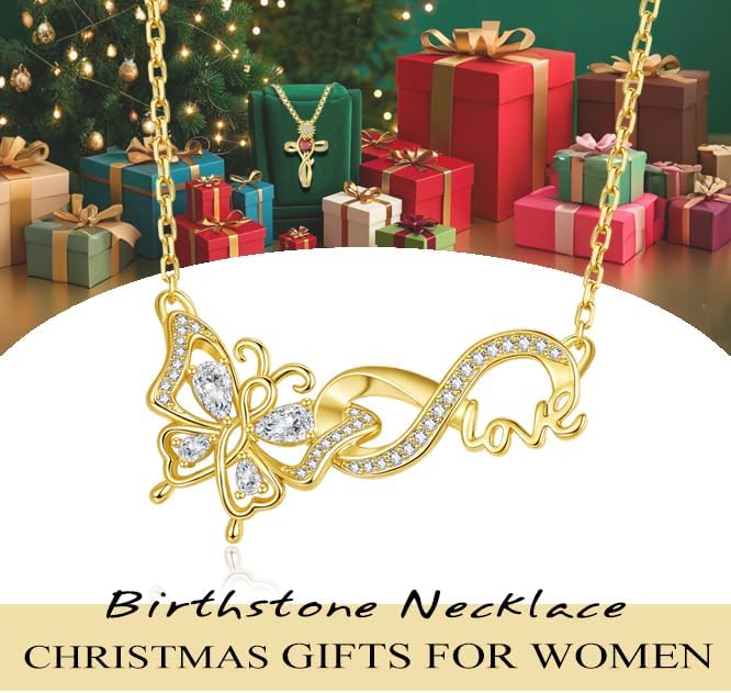 HeartMelody Butterfly Necklaces for Women Gold,Infinity Necklaces Wedding Anniversary Birthday Gifts for Wife Her Mom, 14K/18K White Gold Womens Fashion Jewelry with Dainty Birthstone - Image 3