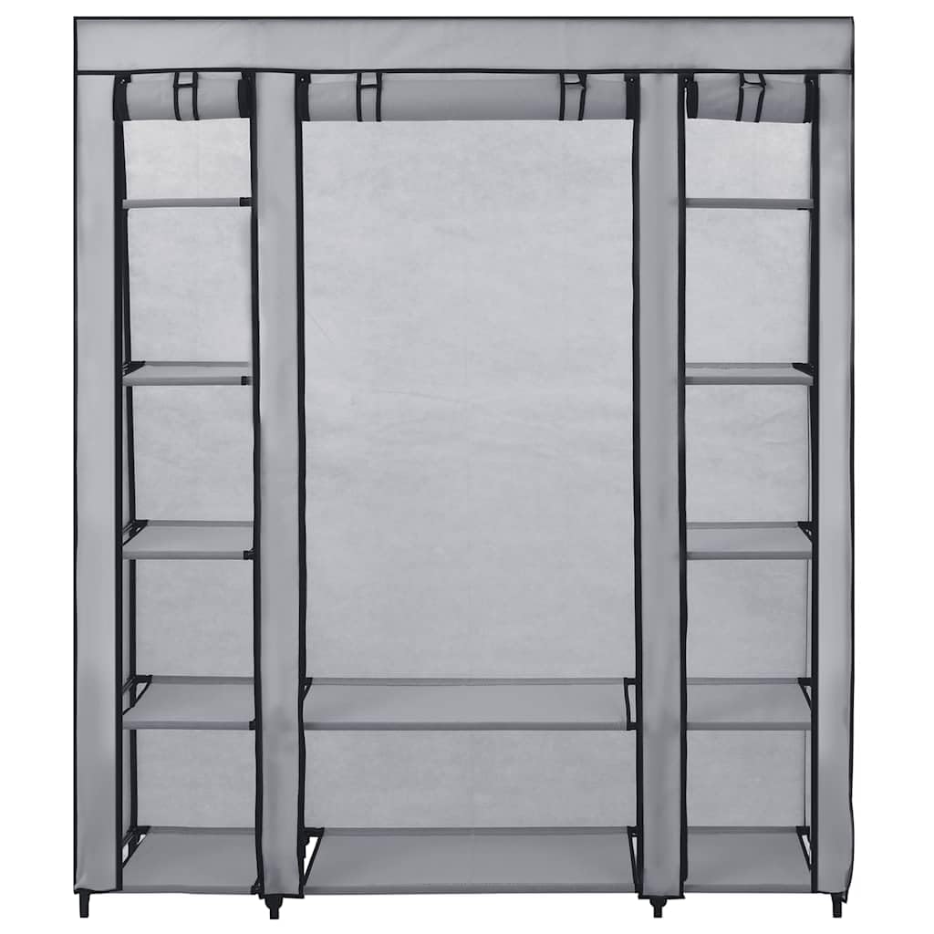 Tragbarer Kleiderschrank, faltbar, Grau, 150 x 45 x 176 cm, mit Fächern und