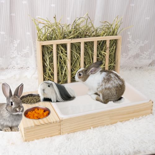 BESNEW 3 in 1 Rabbit Hay Feeder with Litter Box,Wooden Hay Feeder with 2 Bowls & Litter Box for Guinea Pig Chinchilla Bunny Other Small Animals,Large Capacity & Preventing Waste - image 7