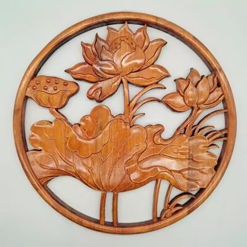 Sculpture sur bois massif fleur de lotus 38cm décoration salon artisanale