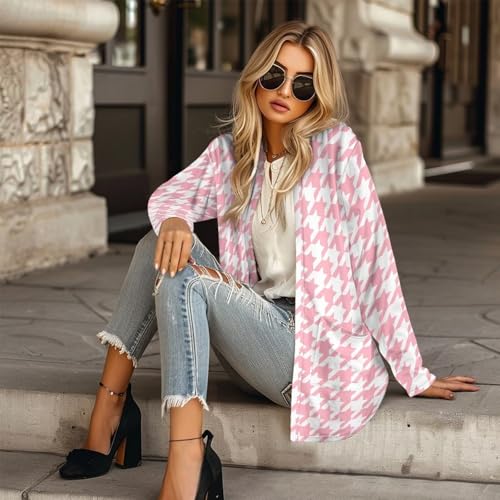 Image of Women's Aztec Open-Front Jacket Lightweight Casual Outerwear Native Western Aztec Pattern & Plaid Houndstooth Print