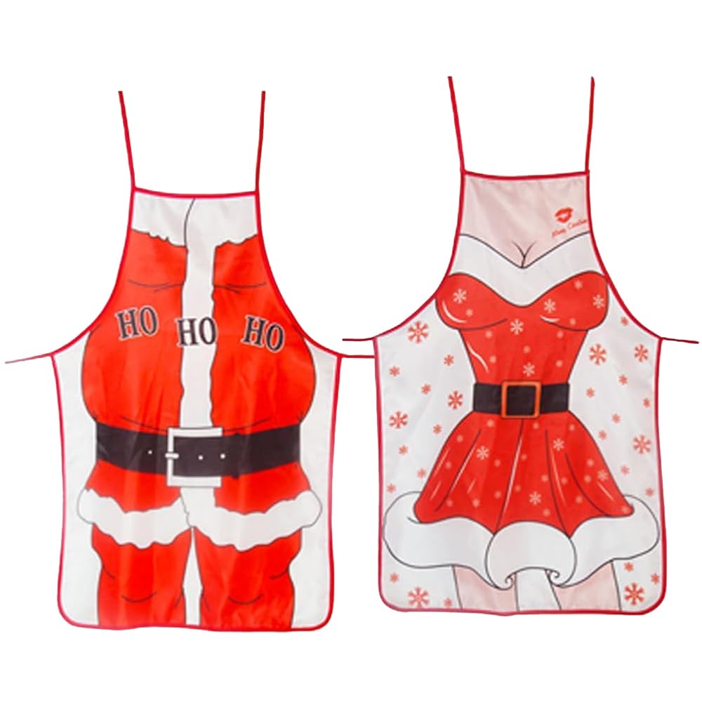 Delantales de Navidad, Delantal Navidad Impermeable, Delantales para Cocinar Hornear Hacer Manualidades Adultos Ajustable Delantal Festiva Decoraciones-2pcs