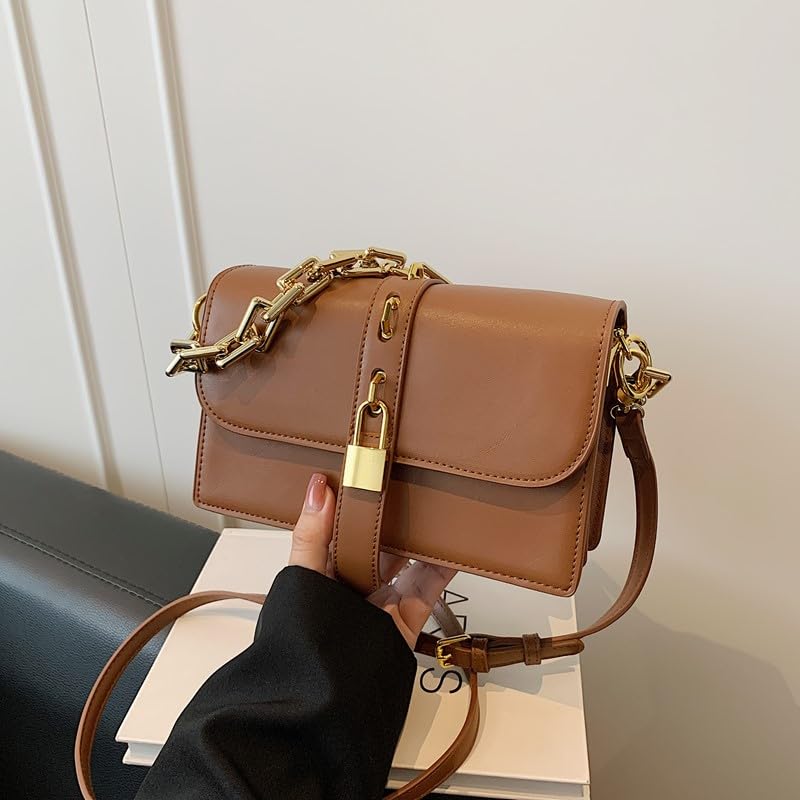 PU Leather All-Match Shoulder Bag with Chain Simple Flap Bag Solid Color Versatile Crossbody Bag Travel Shopping Work Handbag3