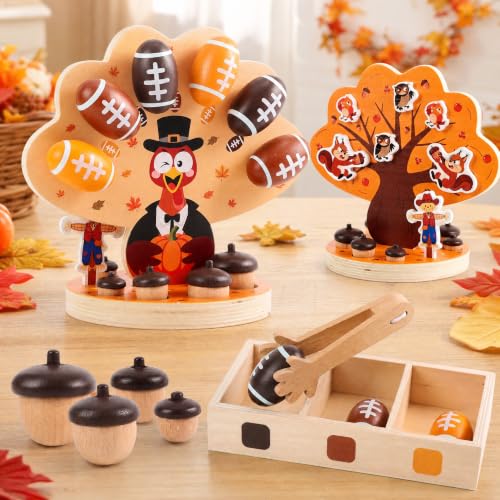 Image of Woodtoe Montessori Toys for 3 4 5 Year Old, Fall Acorn Harvest Tree Toy