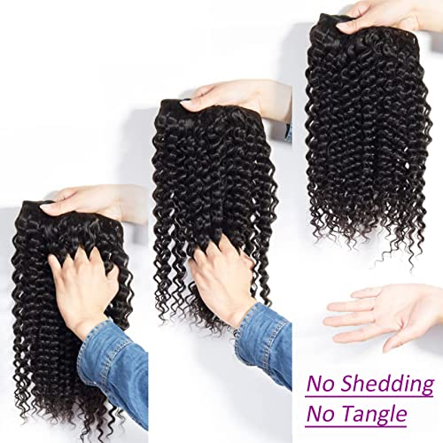 Deep Wave Human Hair Bundles 12 14 16 Inch Curly Bundles Human Hair 100% Unprocessed Brazilian Virgin Human Hair 3 Bundles 10A Wet And Wavy Bundles Human Hair Natural Black Color #TOP4