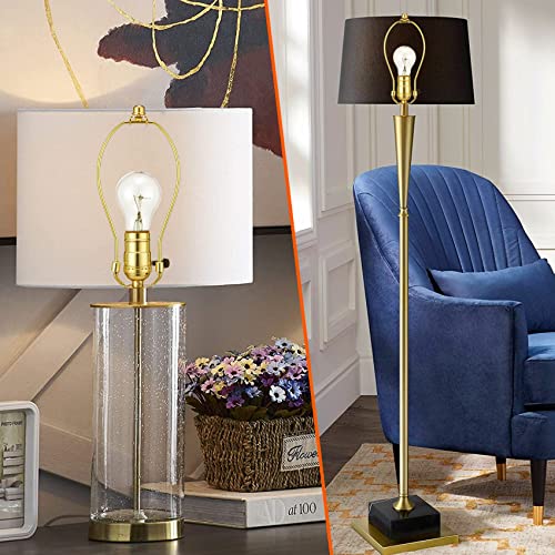 9 Inch Detachable Lamp Shade Harp Holder for Table and Floor Lamps, 2 Set Heavy Duty Lamp Shade Bracket with 3/8 Standard Saddle and Lamp Finial, Polished Brass