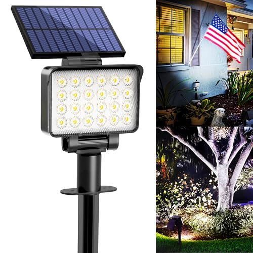 COOZAMING Solar Spot Lights Outdoor Waterproof for Flag, Tree, House, Garden, Yard, 3 Brightness Modes Solar Powered Landscape Spotlights 1 Pack Cool White