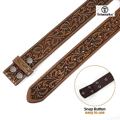 Triworks Western Belt Strap For Men Without Buckle 1.5 Inch Wide Floral Engraved Embossed Leather Belt Strap thumb #2