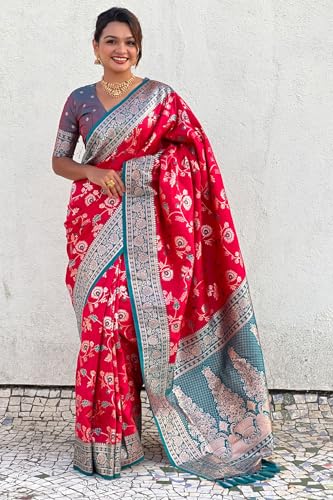 Image of SGF11- Women's Kanjivaram Woven Soft Silk Saree With Blouse Piece