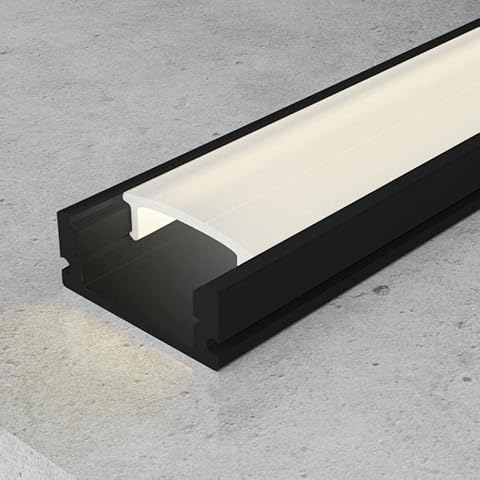 LEDUNI ® Perfil Aluminio para Luces de Tira LED con Cubierta Blanca Lechosa 2M (10 Unidades, Negro) Cover