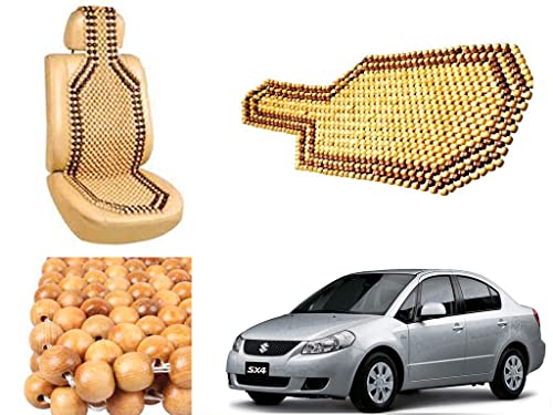 Image of Car Bead Seat Wooden Beads Cushion Cover Pad for Maruti Suzuki SX4, Acupressure Sitting Seat Cover | Cream Color - Pack of 1