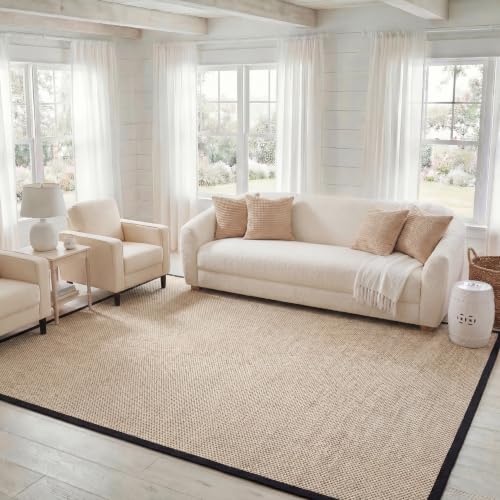 SAFAVIEH Natural Fiber Area Rug 8x10 Large Textured, Marble & Black NF143A