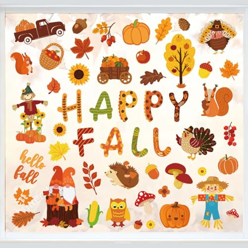 Whaline 9 Sheets Happy Fall Thanksgiving Window...
