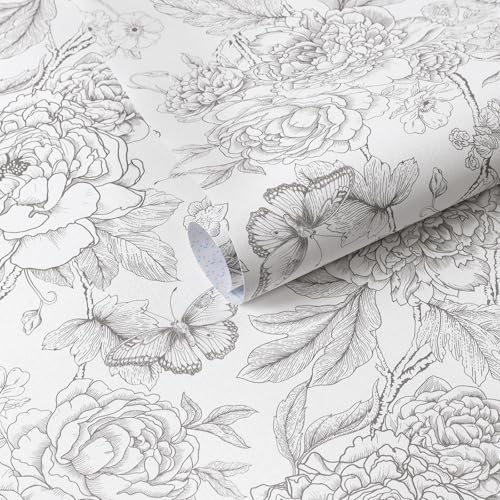 Safiyya Floral Peel and Stick Wallpaper Grey and White Wallpaper ...