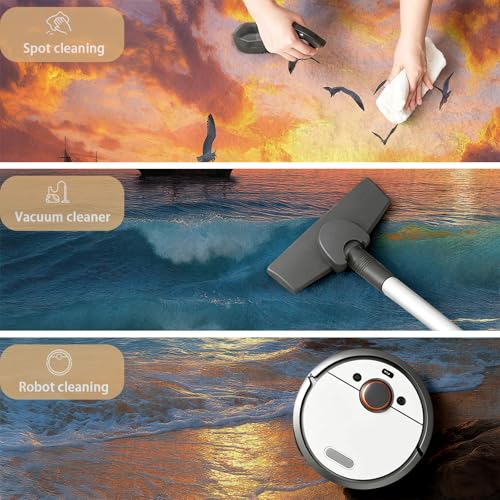 Tapis large marron 160 x 230 cm avec motif paysage de vagues pour salon